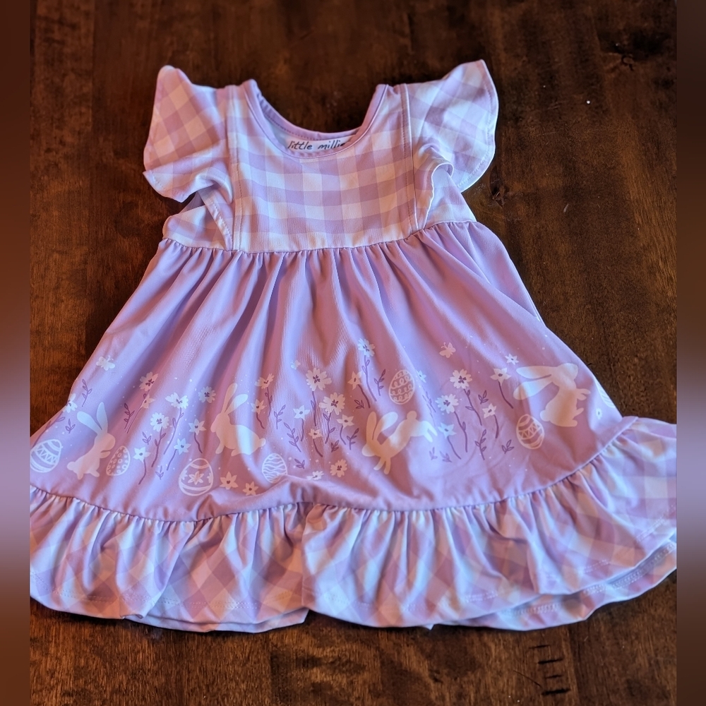 Little Millie Purple Plaid Bunny  Dress with Floral Design/ Nwt!/ 18 Months